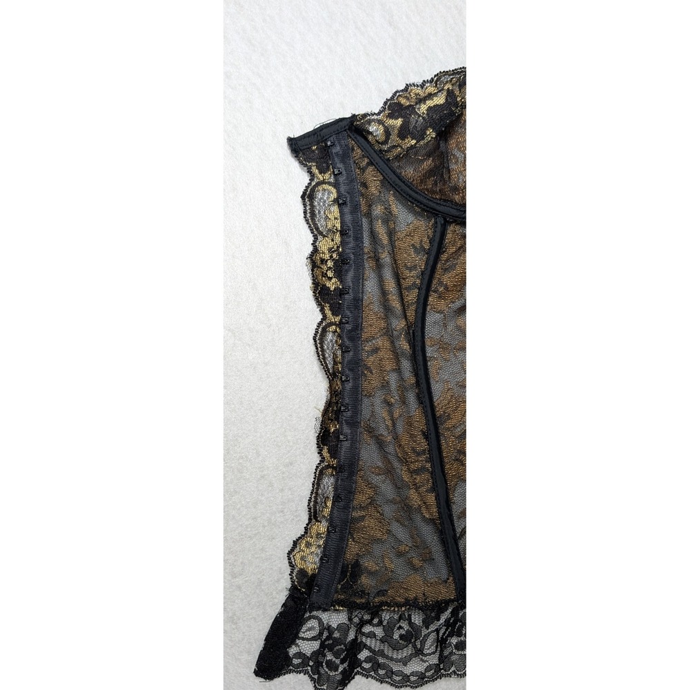 Vintage Undercover Wear Black Gold Lace Bustier Corset Strapless 34B Style 76060 - Picture 10 of 11